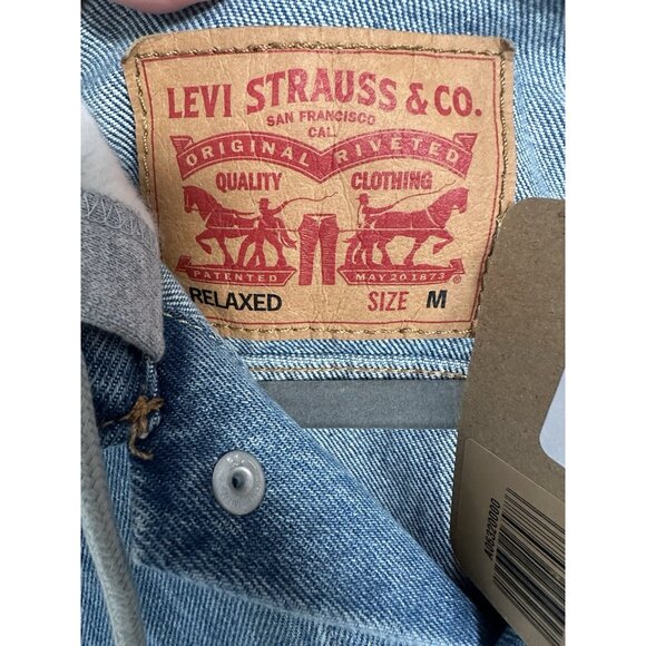 NEW Mens M Levis Hybrid Hoodie Trucker Jacket Blue Gray Relaxed Fit Long Sleeve - Picture 5 of 9